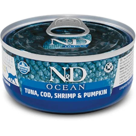 N&amp;D CAT OCEAN ZUCCA/TON/MERLUZZO/GAMB 70g