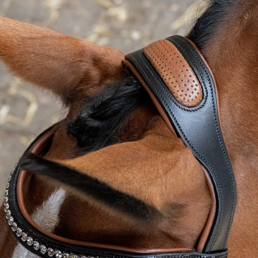 TESTIERA IN PELLE NERO/COGNAC