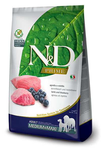 N&amp;D DOG PRIME ADULT MED/MAXI AGNELLO/MIRILLO 2,5Kg