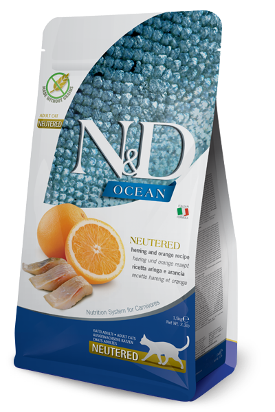 N&amp;D CAT OCEAN NEUT. ARINGA/ARANCIA ADULT