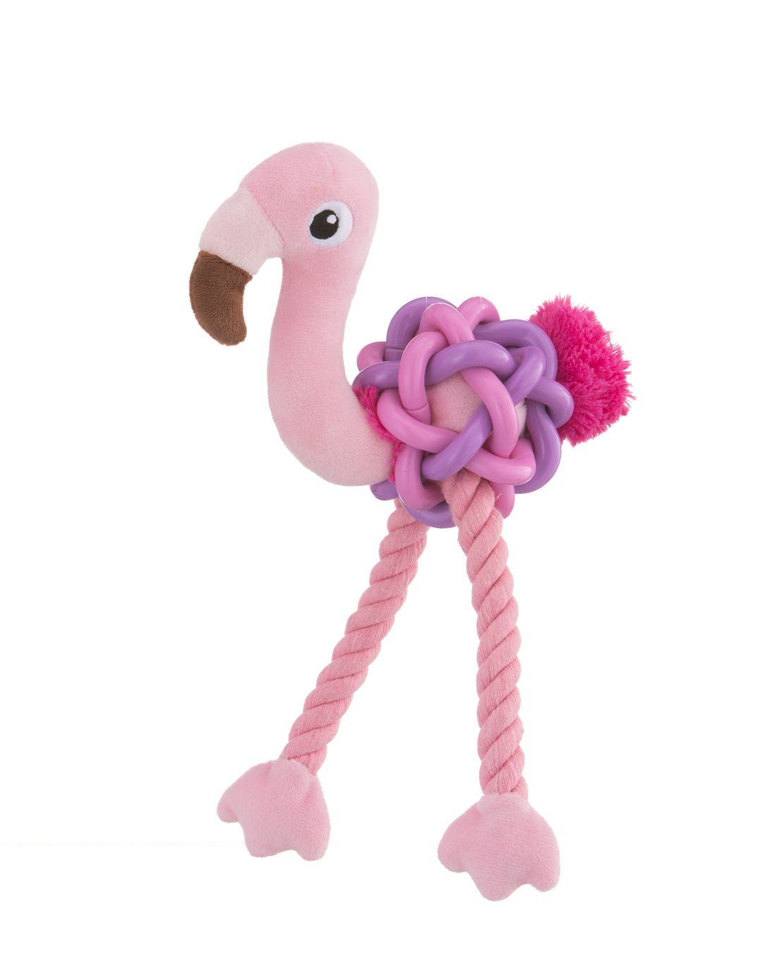 FENICOTTERO PELUCHE CON PALLA IN PVC E CORDA