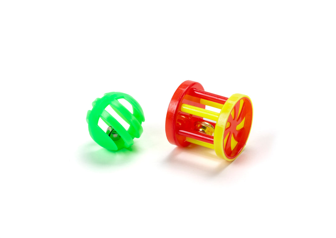 SET DI 1 CILINDRO E 1 PALLINA IN PLASTICA CON CAMPANELLA